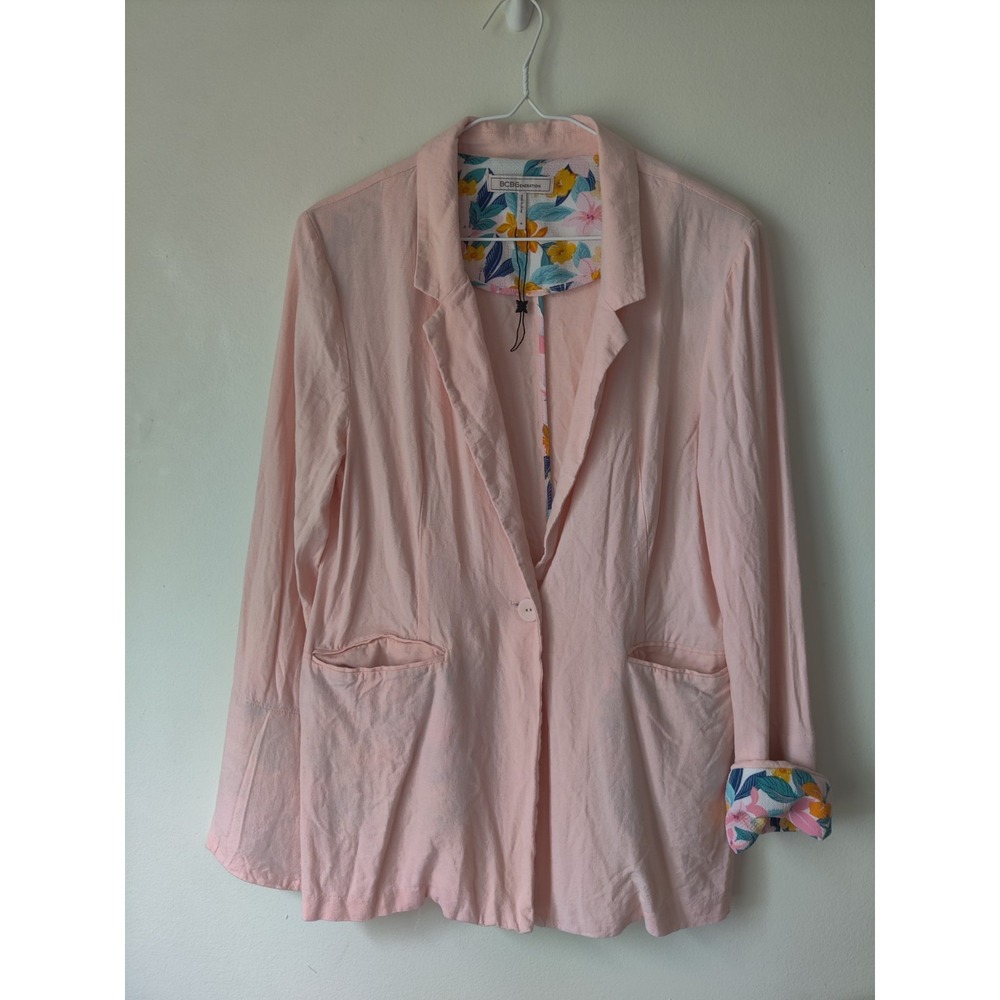 BCBGENERATION Cuff Trim‎ Boyfriend Blazer Jacket Size Medium Pink Floral NWT